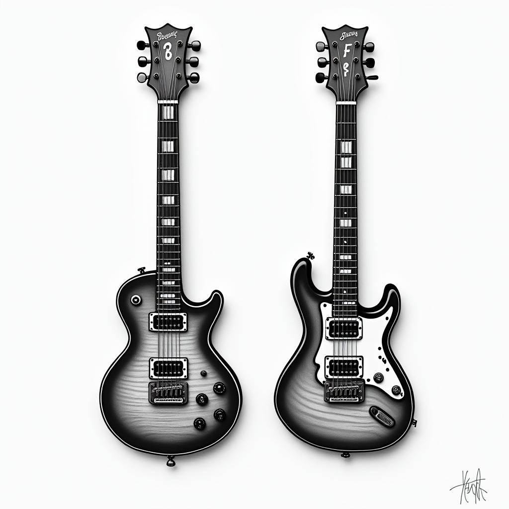 Two guitar pics with the initial B and Fhigly detailed tattoo