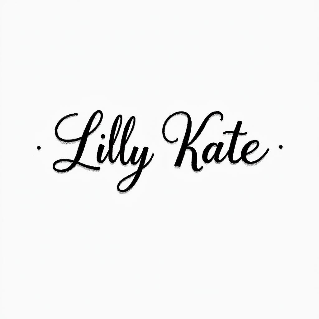 Lilly Kateminimalist text-based tattoo, Monospace font ultra-realistic, perfectly placed, high-quality font design, photo-realistic shading, 8k, high quality, finely detailed typograph
