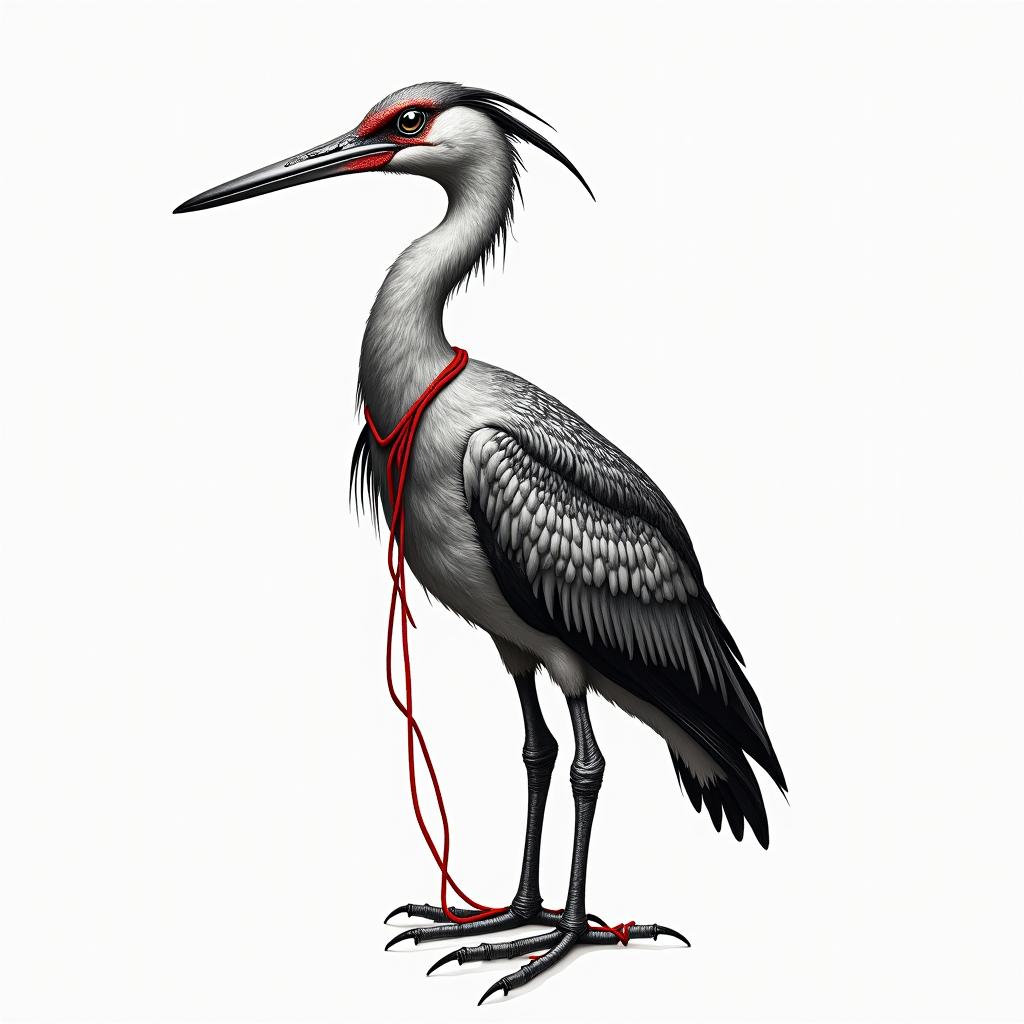 Simple heron with red stringhigly detailed tattoo - Variation 3