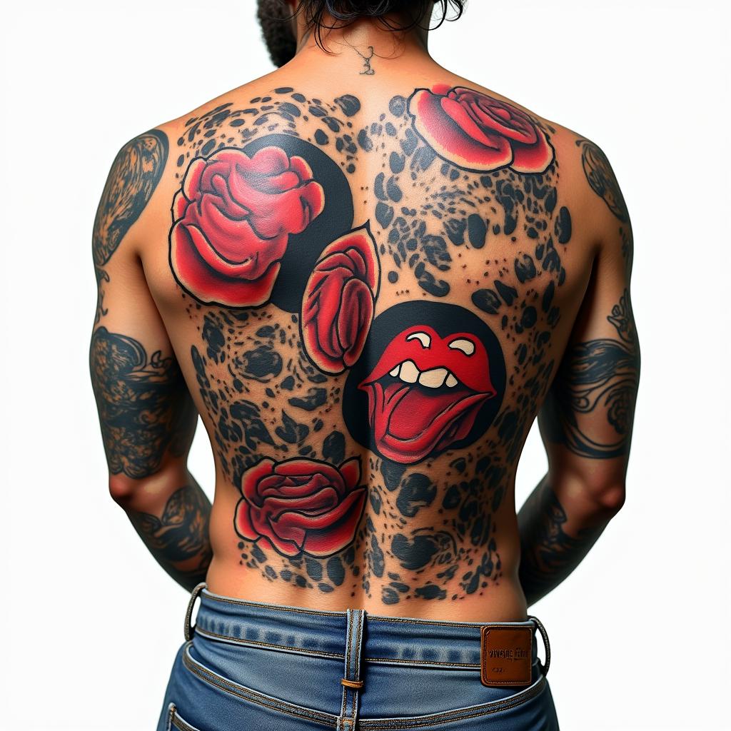 Lower back tattooin pop art style tattoo, featuring bold and vibrant colors, exaggerated outlines, iconic imagery, inspired by comic books and speech bubbles, comic book characters, retro pop culture - Variation 4