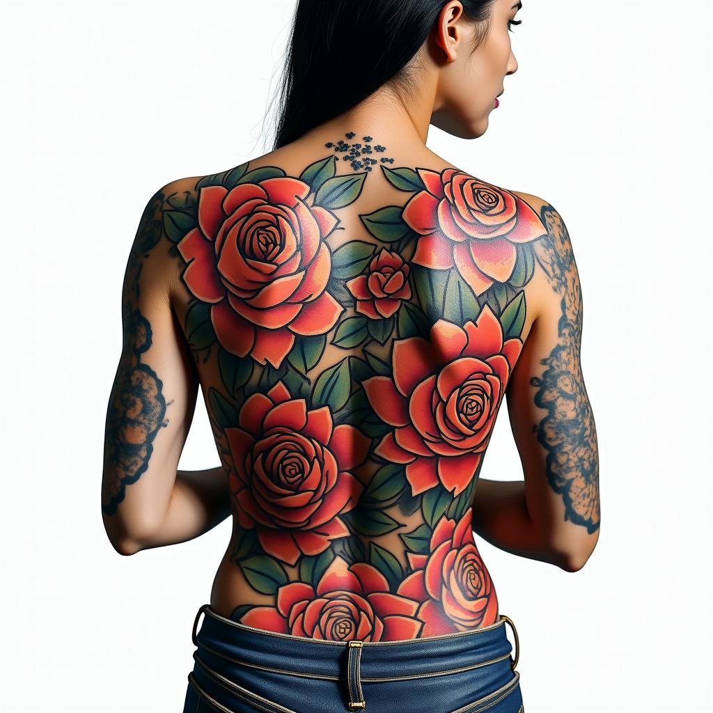 Lower back tattooin pop art style tattoo, featuring bold and vibrant colors, exaggerated outlines, iconic imagery, inspired by comic books and speech bubbles, comic book characters, retro pop culture - Variation 2