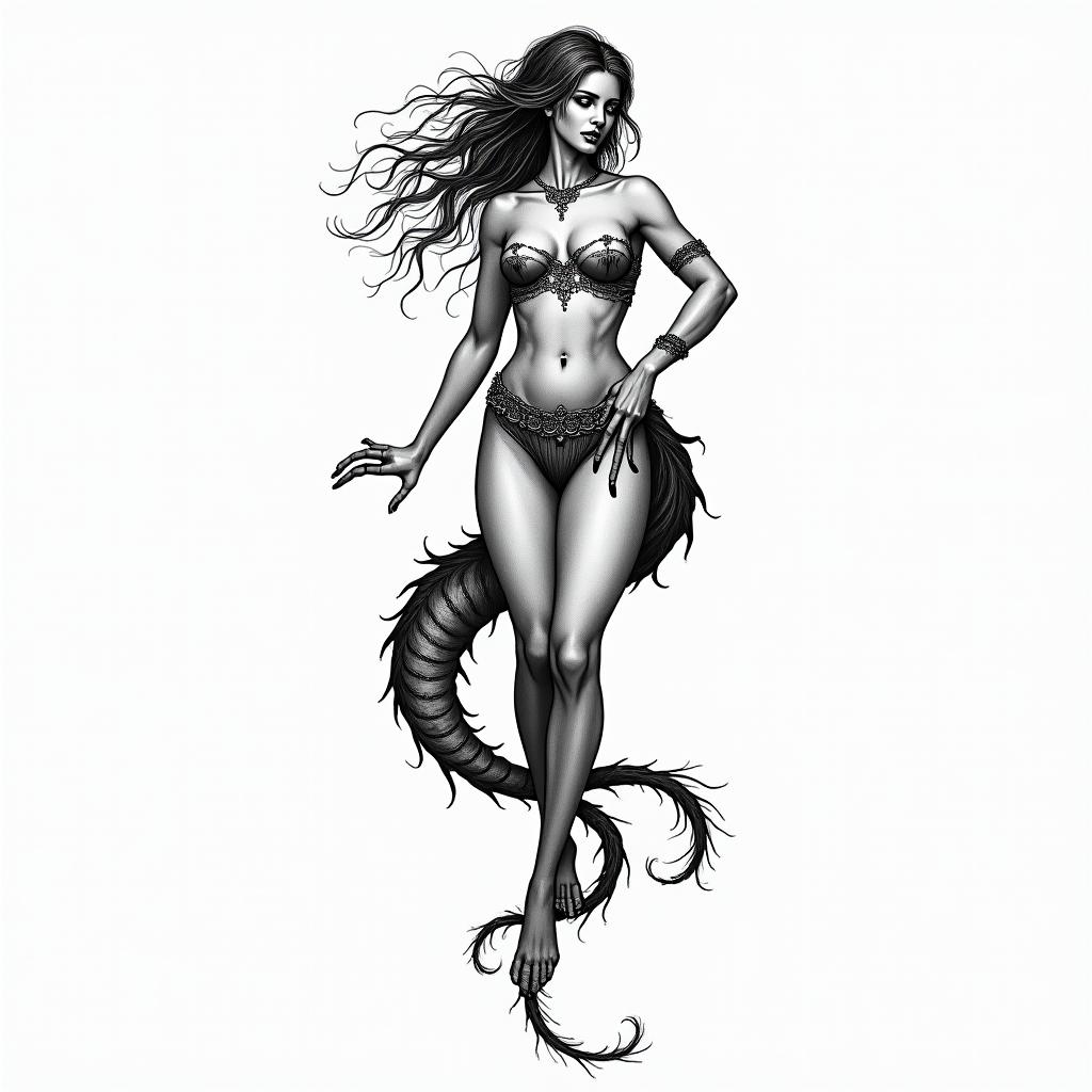 Virgo sign female with Scorpio tailhigly detailed tattoo