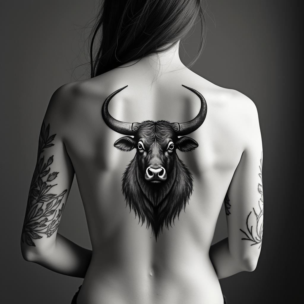 Taurus bullin bohemian style tattoo, 8k - Variation 2
