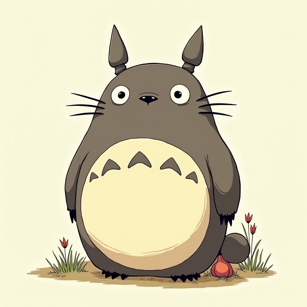 Totoro with big tits hanging with the JuggaloGhibli, Studio Ghibli aesthetic, hand-drawn anime style, retro nostalgic atmosphere, retro soft pastel color palette with earthy tones, retro Japanese cinematic shot, yellow tint effect, bald character, smooth surface, anime shadow 90's anime style - Variation 3