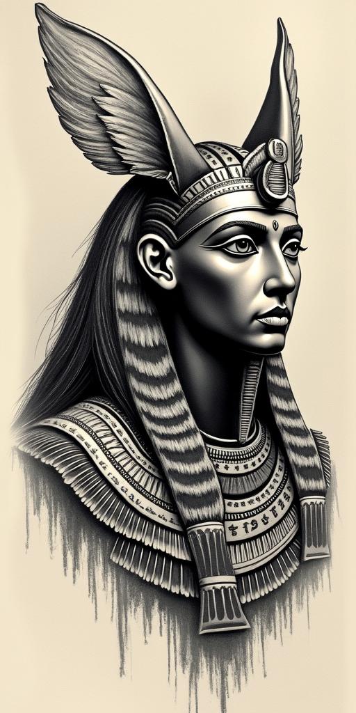 Anubis plus Egyptian scarab beetlein egyptian style tattoo, bold elements of ancient egyptian culture including a portrait of an Egyptian pharaoh with detailed facial features, in hieroglyphs and symbolic imagery, eye of horus, ankh symbol, scarab beetle - Variation 7
