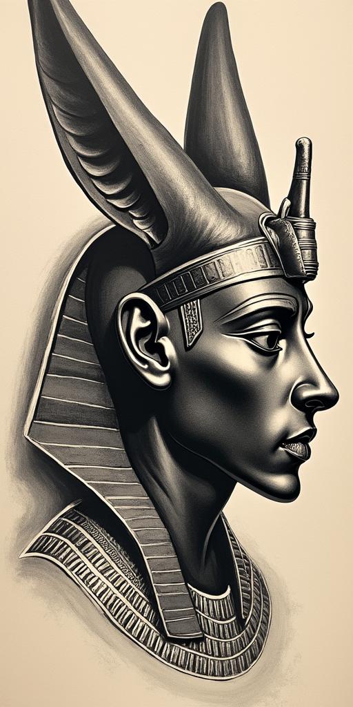 Anubis plus Egyptian scarab beetlein egyptian style tattoo, bold elements of ancient egyptian culture including a portrait of an Egyptian pharaoh with detailed facial features, in hieroglyphs and symbolic imagery, eye of horus, ankh symbol, scarab beetle - Variation 8