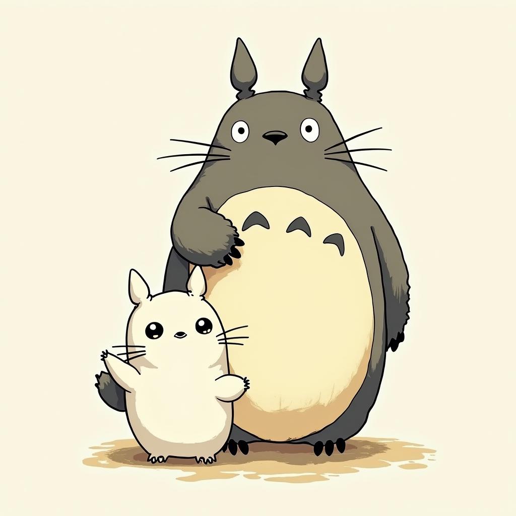 Totoro raping ghostGhibli, Studio Ghibli aesthetic, hand-drawn anime style, retro nostalgic atmosphere, retro soft pastel color palette with earthy tones, retro Japanese cinematic shot, yellow tint effect, bald character, smooth surface, anime shadow 90's anime style - Variation 3