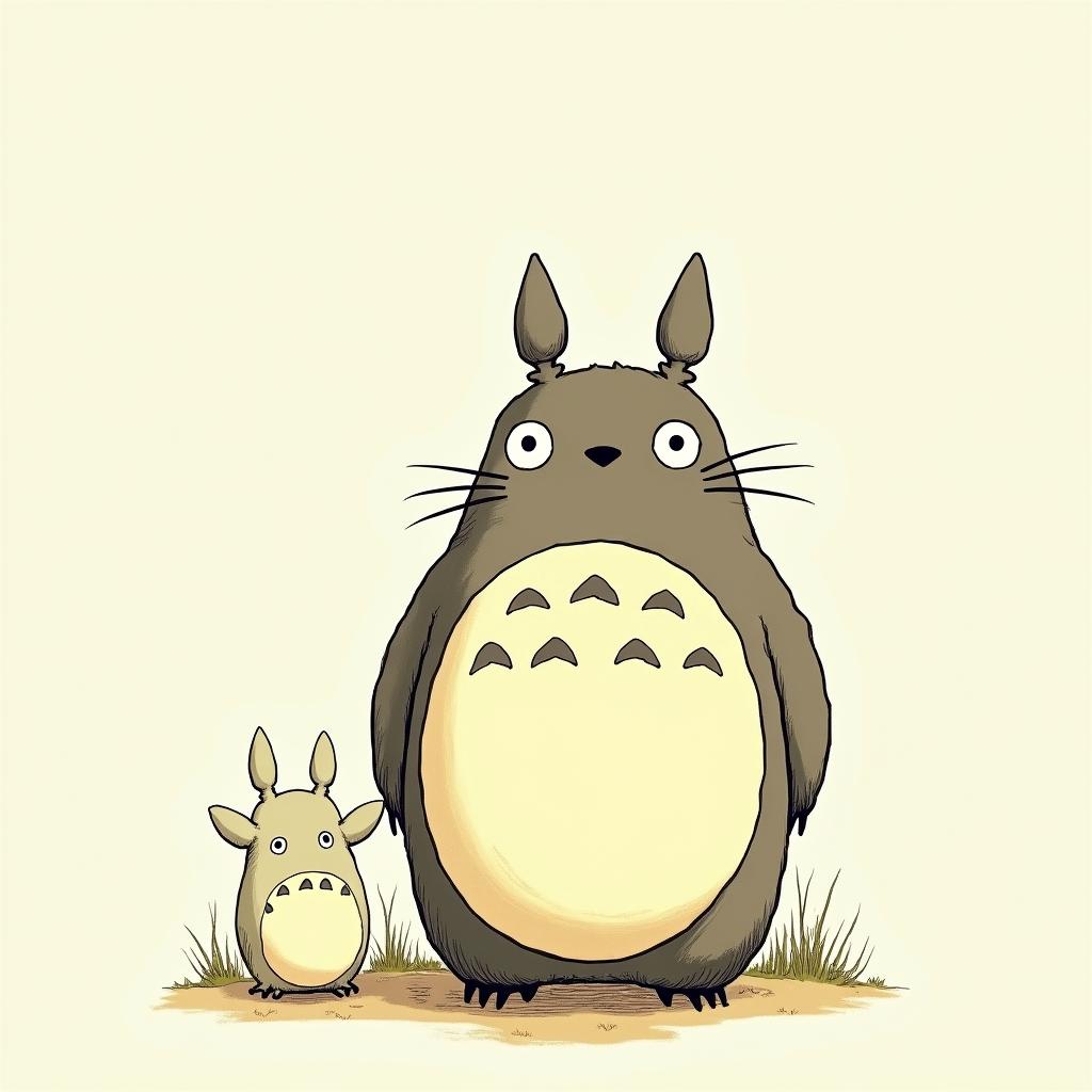 Totoro raping ghostGhibli, Studio Ghibli aesthetic, hand-drawn anime style, retro nostalgic atmosphere, retro soft pastel color palette with earthy tones, retro Japanese cinematic shot, yellow tint effect, bald character, smooth surface, anime shadow 90's anime style