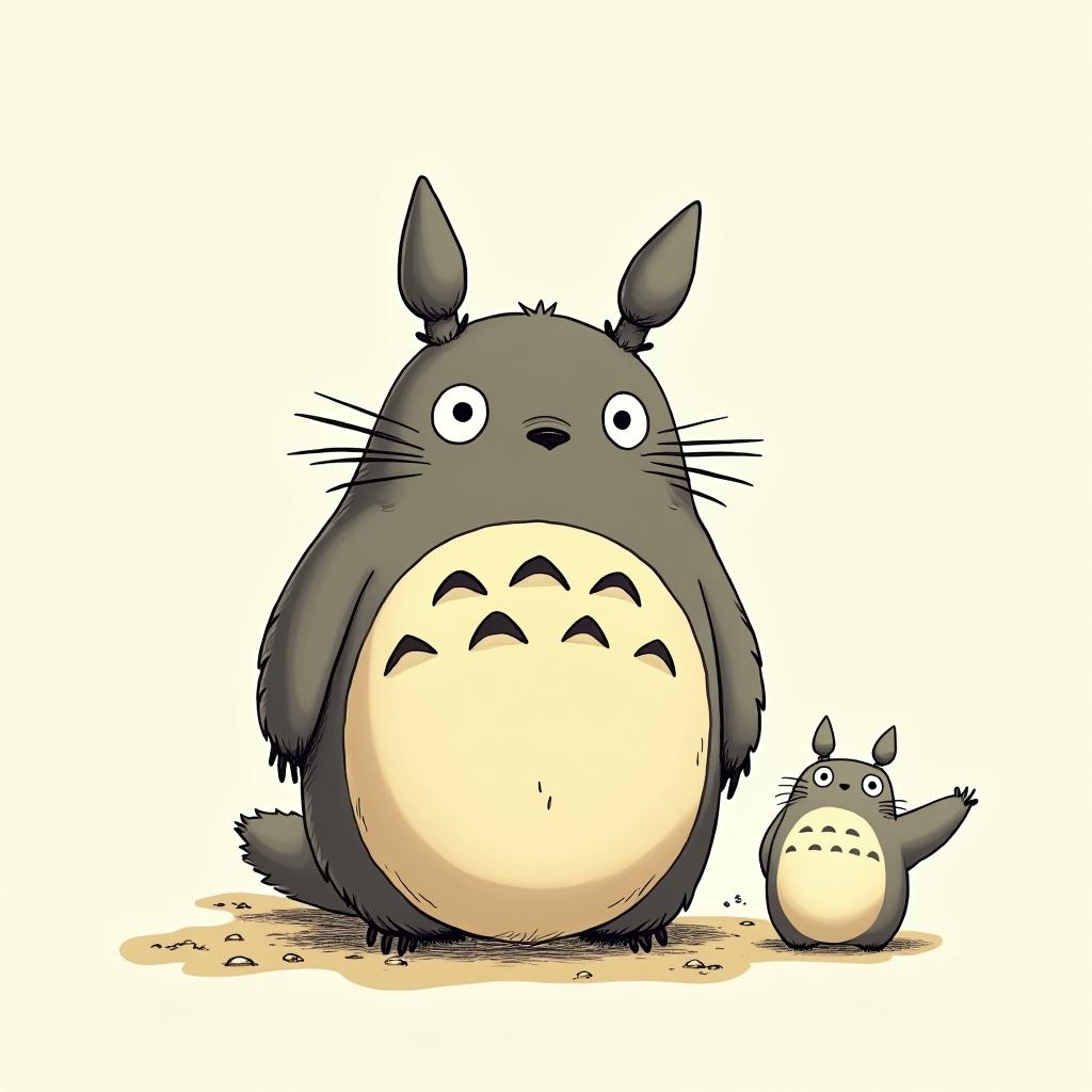 Totoro raping ghostGhibli, Studio Ghibli aesthetic, hand-drawn anime style, retro nostalgic atmosphere, retro soft pastel color palette with earthy tones, retro Japanese cinematic shot, yellow tint effect, bald character, smooth surface, anime shadow 90's anime style - Variation 2