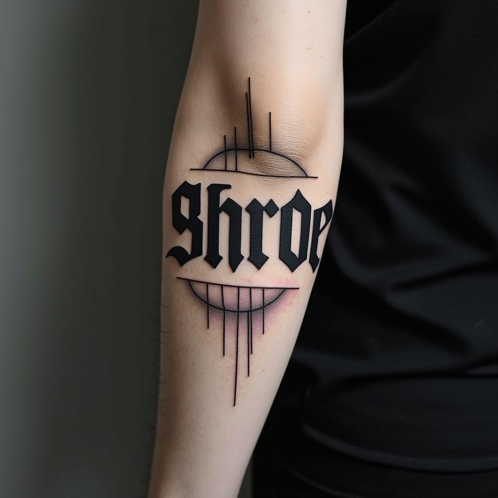 tiyeshatext-based tattoo, gothic font ultra-realistic, perfectly placed, high-quality font design, photo-realistic shading, 8k, high quality, finely detailed typography - Variation 3