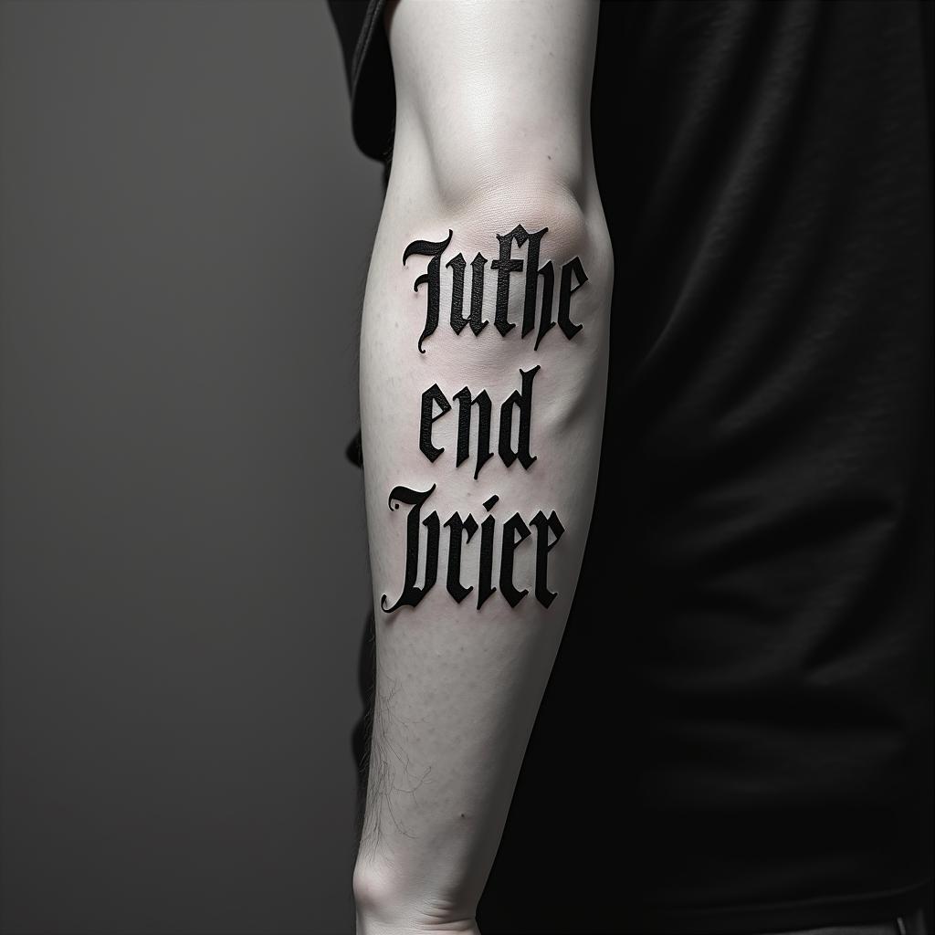 tiyeshatext-based tattoo, gothic font ultra-realistic, perfectly placed, high-quality font design, photo-realistic shading, 8k, high quality, finely detailed typography - Variation 2