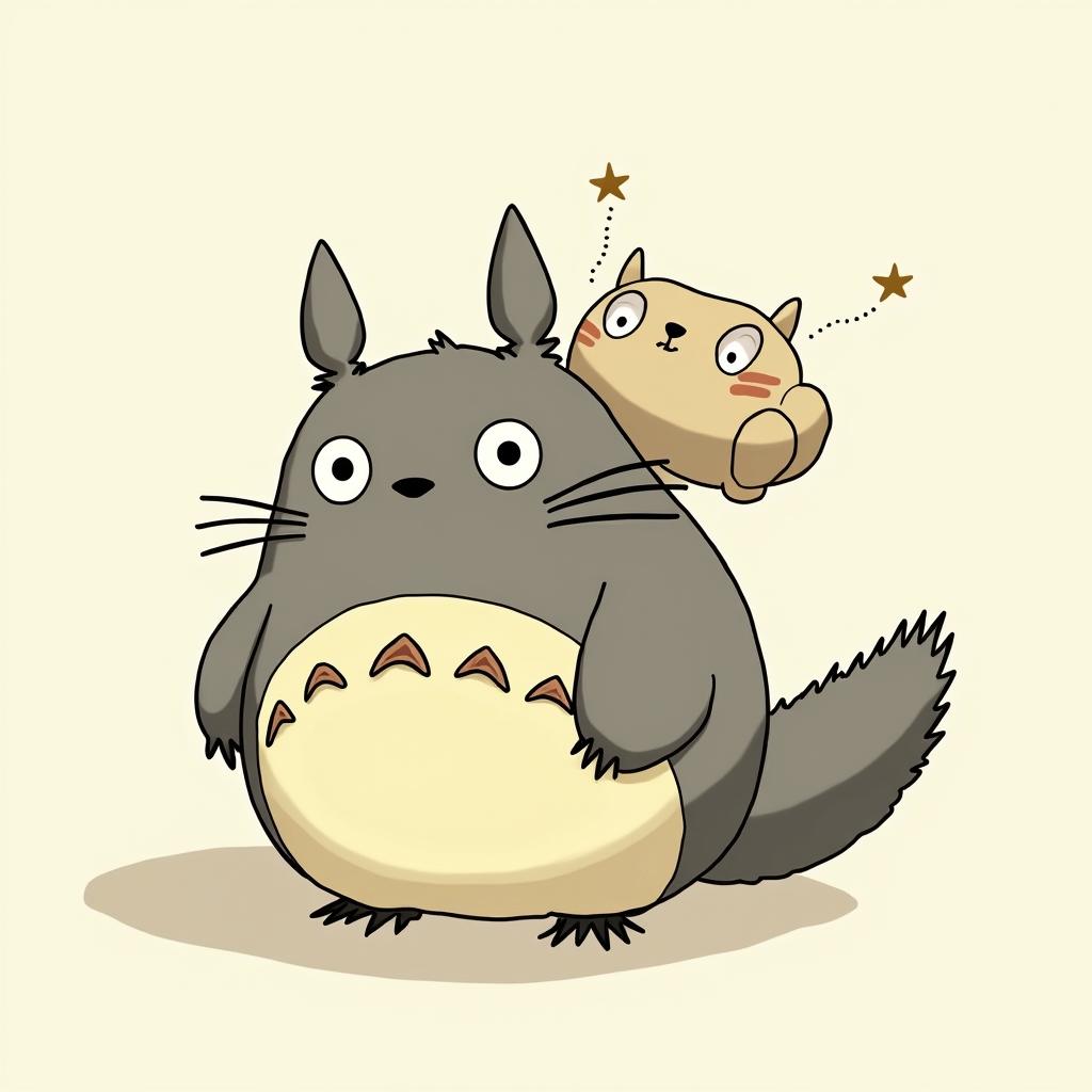 Totoro ran over by catbusGhibli, Studio Ghibli aesthetic, hand-drawn anime style, retro nostalgic atmosphere, retro soft pastel color palette with earthy tones, retro Japanese cinematic shot, yellow tint effect, bald character, smooth surface, anime shadow 90's anime style - Variation 3