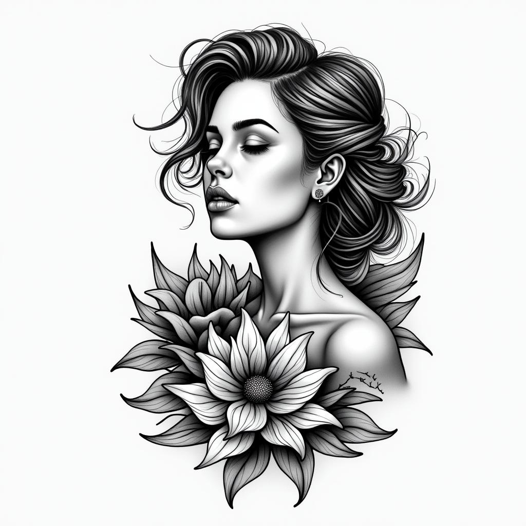 Tattoo for a woman who loves the fantastic, who is a dreamer, and is going through a change in her life.in authentic tattoo style, incorporating traditional modifications, bold black outlines, solid color fills, featuring classic authentic elements