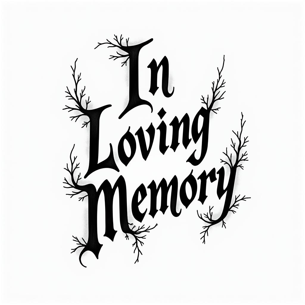 In loving memorytext-based tattoo, gothic font ultra-realistic, perfectly placed, high-quality font design, photo-realistic shading, 8k, high quality, finely detailed typography - Variation 2