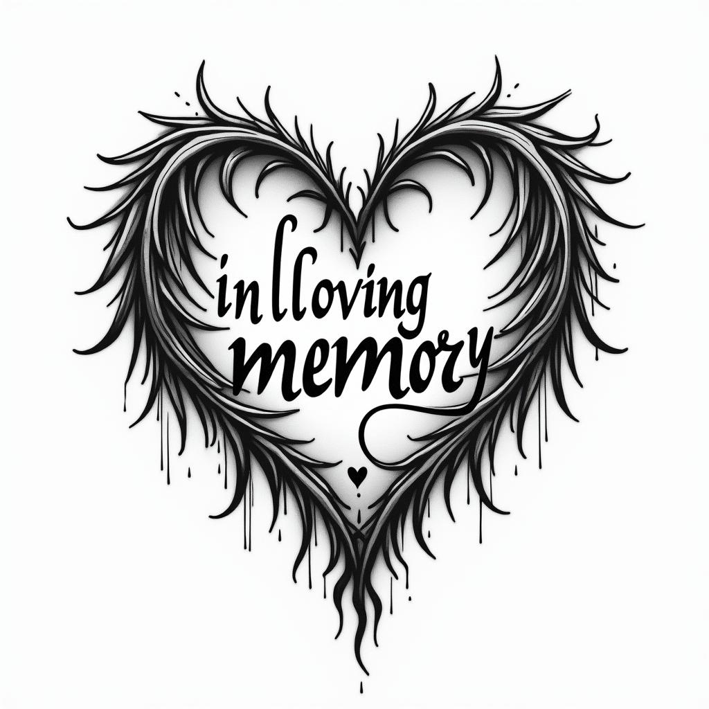In loving memorytext-based tattoo, gothic font ultra-realistic, perfectly placed, high-quality font design, photo-realistic shading, 8k, high quality, finely detailed typography - Variation 4