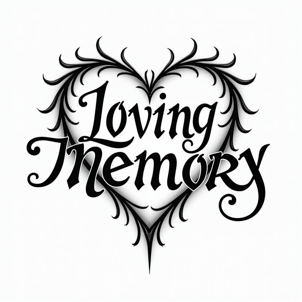 In loving memorytext-based tattoo, gothic font ultra-realistic, perfectly placed, high-quality font design, photo-realistic shading, 8k, high quality, finely detailed typography - Variation 3