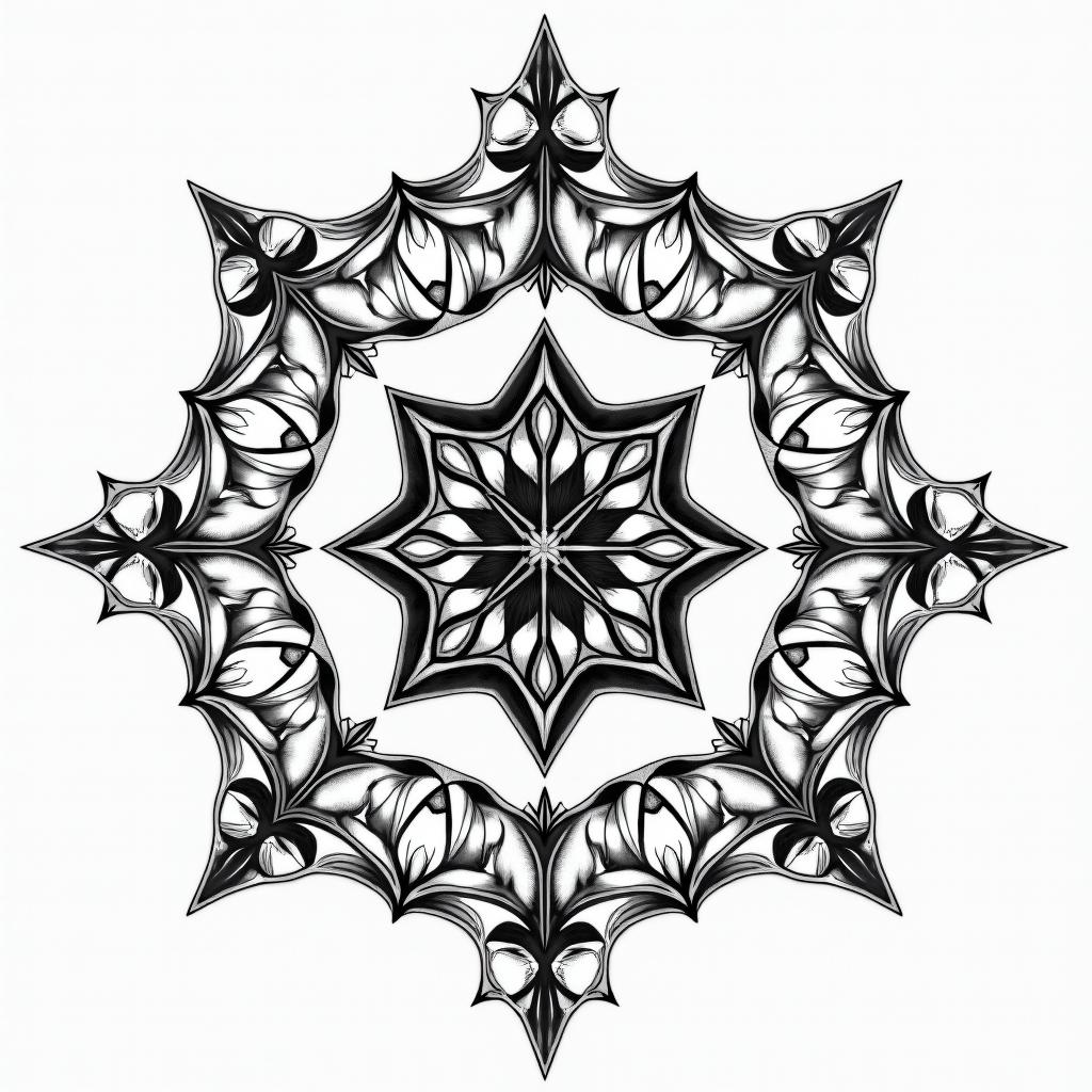 Norse runes for protection, good luck, abundance, and love all in one design. in geometric style tattoo, blending hexagons, mandala-inspired patterns, symmetrical and fractal design, clean lines, sharp angles - Variation 4