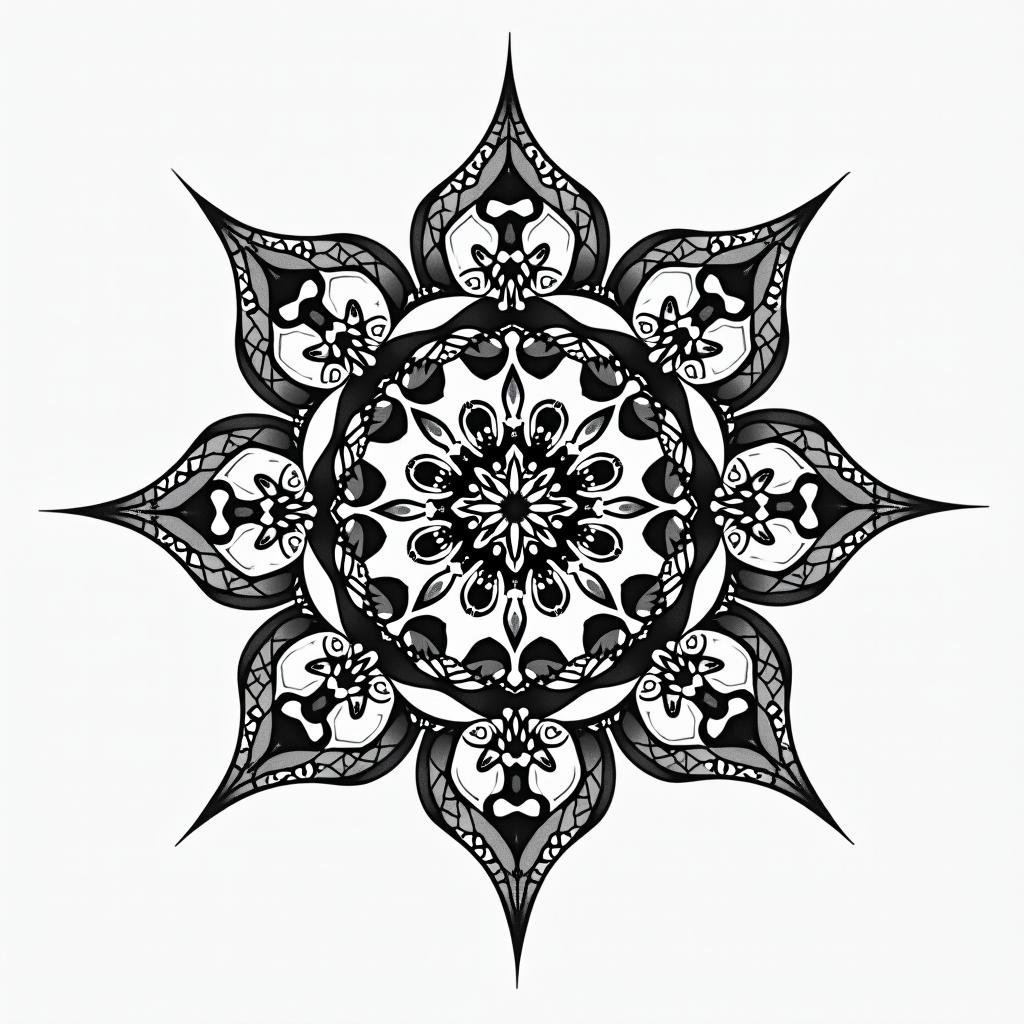Norse runes for protection, good luck, abundance, and love all in one design. in geometric style tattoo, blending hexagons, mandala-inspired patterns, symmetrical and fractal design, clean lines, sharp angles - Variation 2
