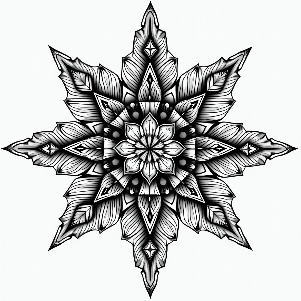 Norse runes for protection, good luck, abundance, and love all in one design. in geometric style tattoo, blending hexagons, mandala-inspired patterns, symmetrical and fractal design, clean lines, sharp angles - Variation 3