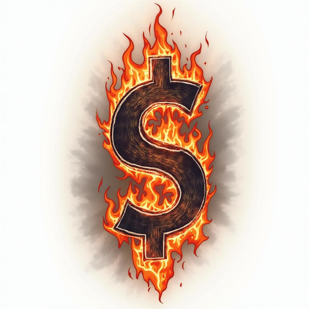 Get moneyin flame tattoo style showcasing fiery elements with dynamic flame patterns, glowing effect of flames, natural colors - Variation 2