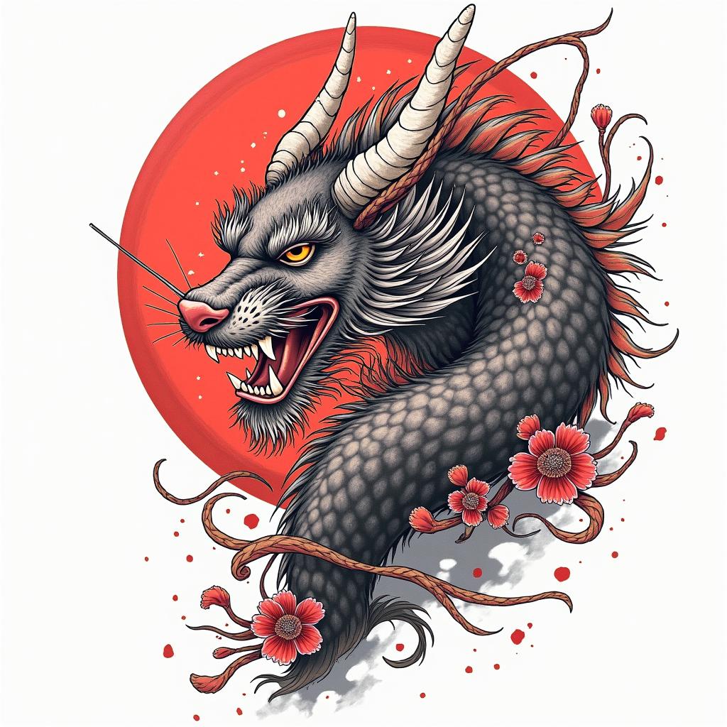 Vibrant pop artin japanese style tattoo, detailed tattoo, traditional japanese culture tattoo, mythology, 8k - Variation 2