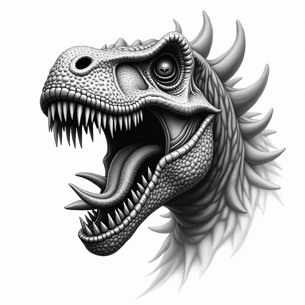 Scary dinosaur with skulls and the name Jaxon in the detailingin bohemian style tattoo, 8k - Variation 6