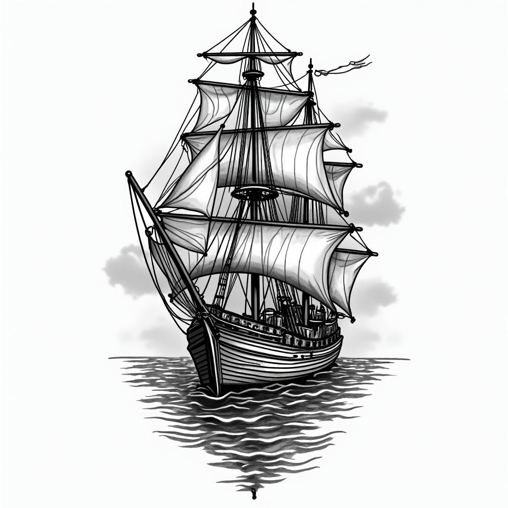 Vibrant nautical themehigly detailed tattoo - Variation 8