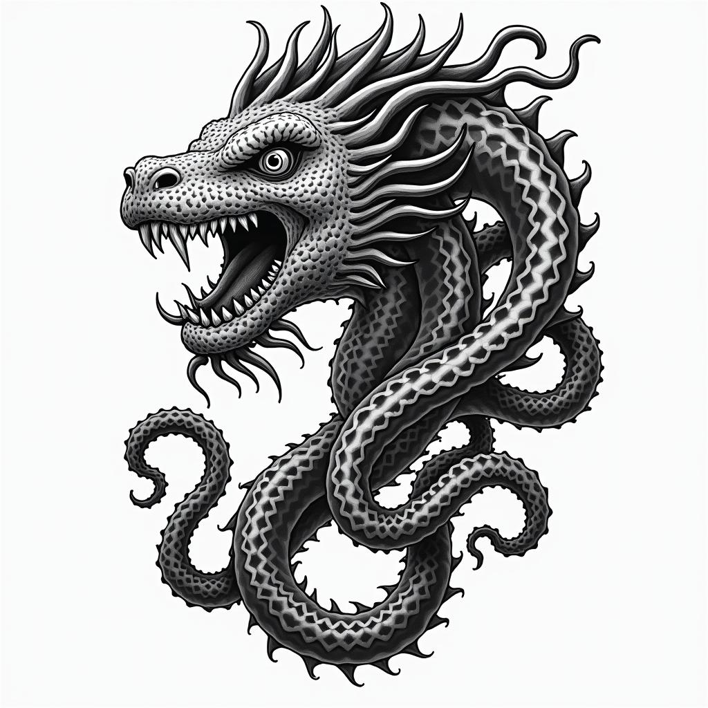 Medusain authentic tattoo style, incorporating traditional modifications, bold black outlines, solid color fills, featuring classic authentic elements - Variation 2