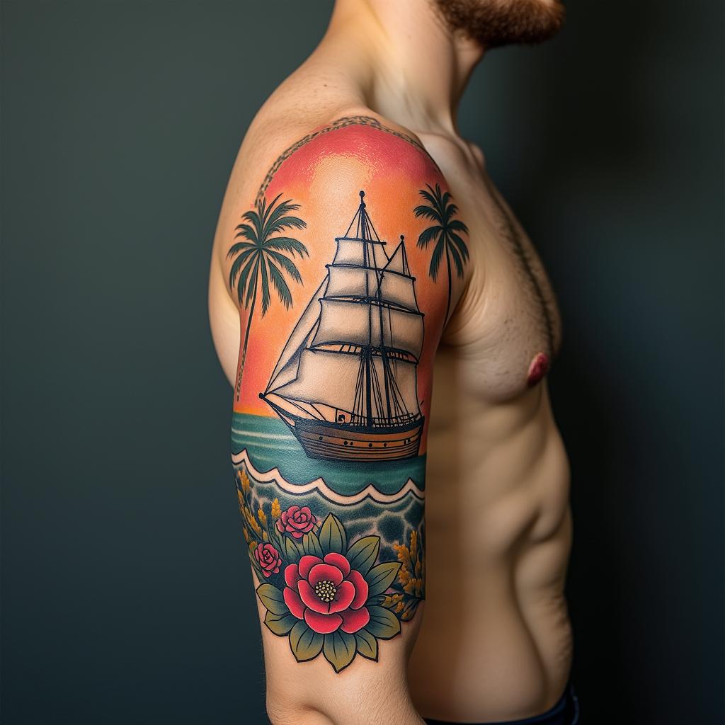 Vibrant nautical themehigly detailed tattoo - Variation 1