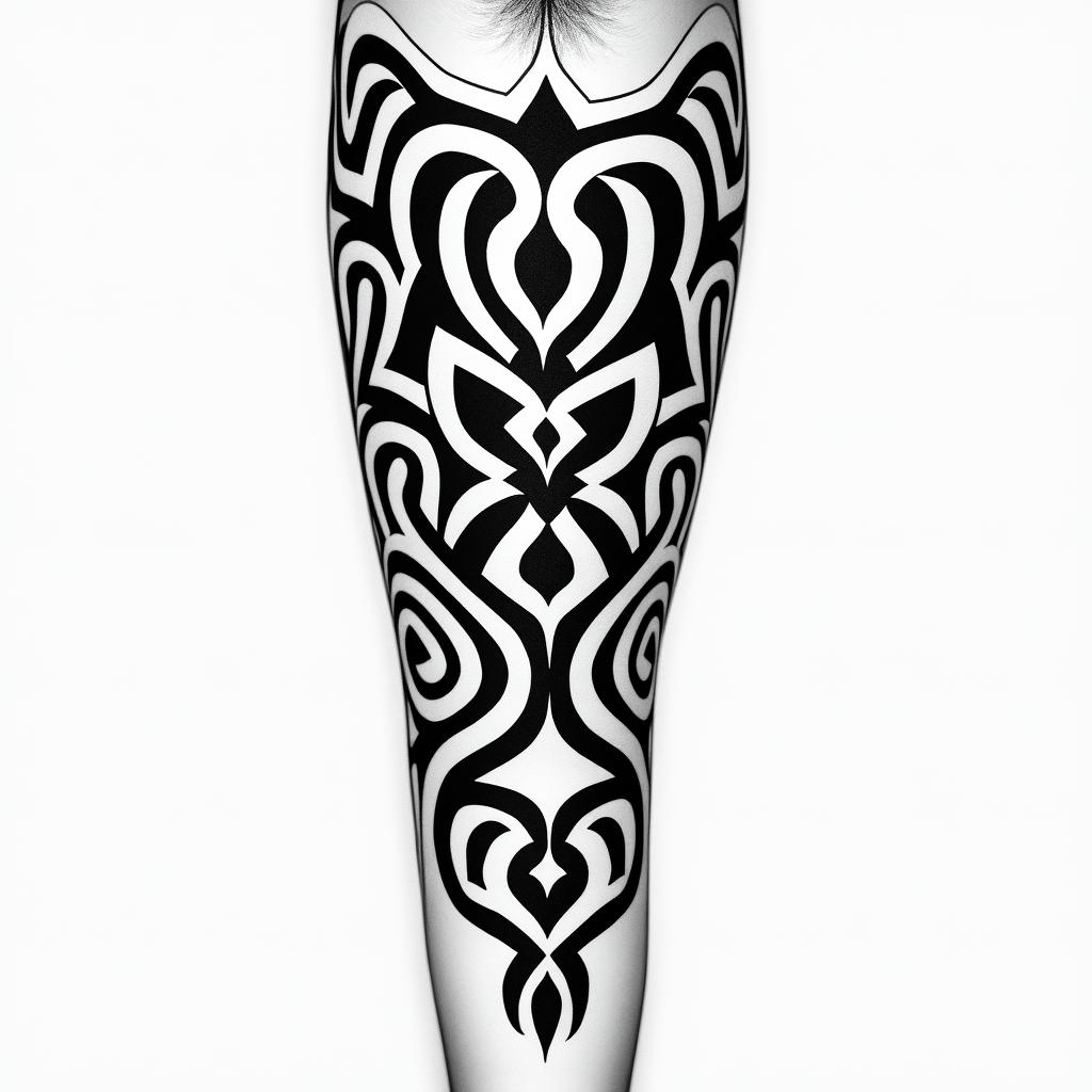 Tattoo for legin tribal tattoo style, featuring bold and black geometric shapes, curved lines, intertwine and flow seamlessly, creating a powerful and symbolic design, polynesian and maori styles - Variation 4