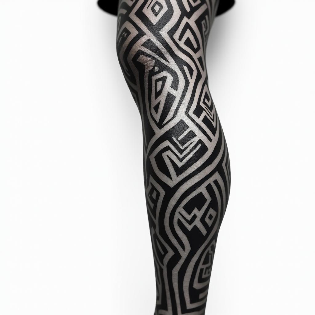 Tattoo for legin tribal tattoo style, featuring bold and black geometric shapes, curved lines, intertwine and flow seamlessly, creating a powerful and symbolic design, polynesian and maori styles - Variation 3
