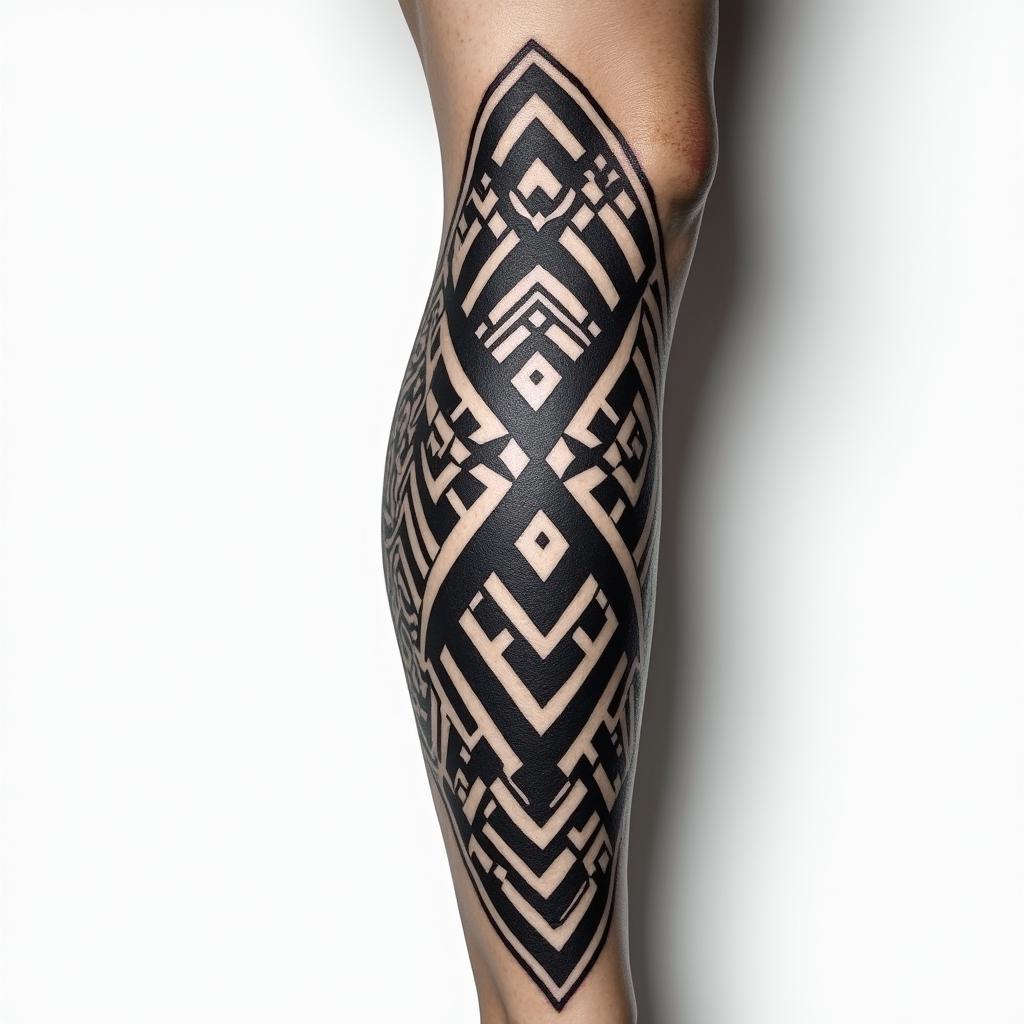 Tattoo for legin tribal tattoo style, featuring bold and black geometric shapes, curved lines, intertwine and flow seamlessly, creating a powerful and symbolic design, polynesian and maori styles - Variation 2