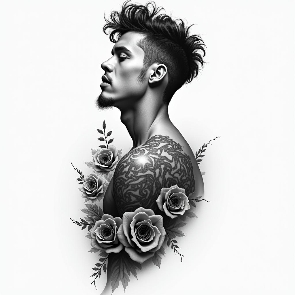 Masculine teen man tattoohigly detailed tattoo - Variation 2