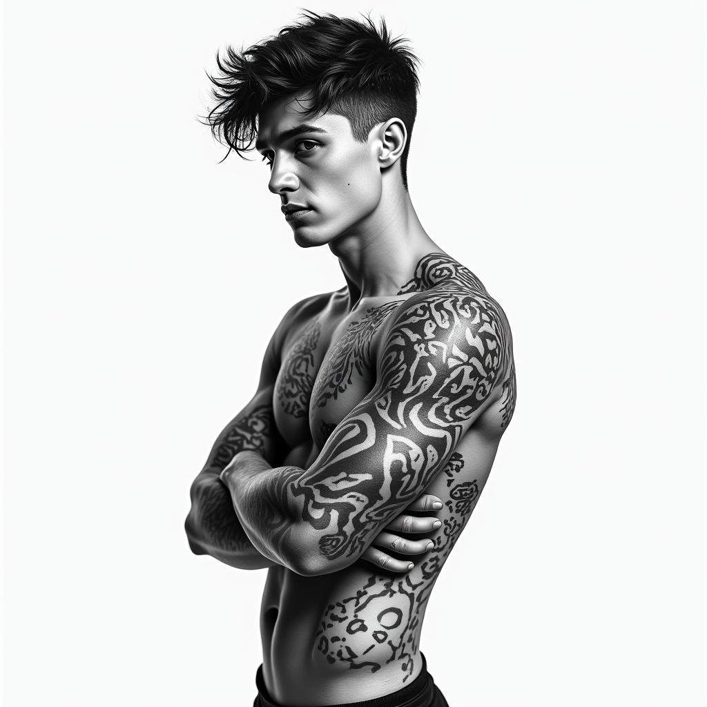 Masculine teen man tattoohigly detailed tattoo - Variation 4