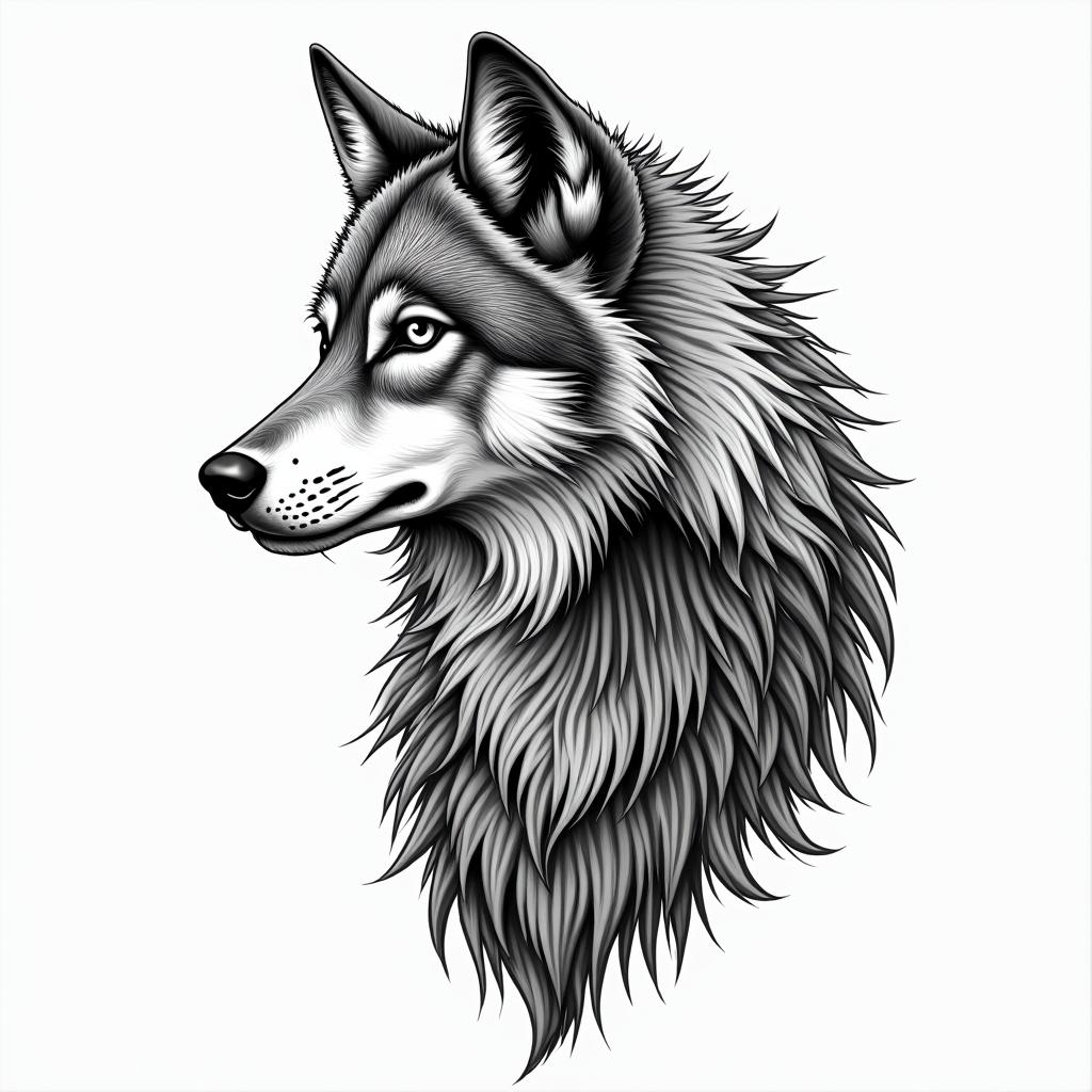 Graphic wolf womanin new school tattoo, pop culture, modern, detailed tattoo, illustrative
