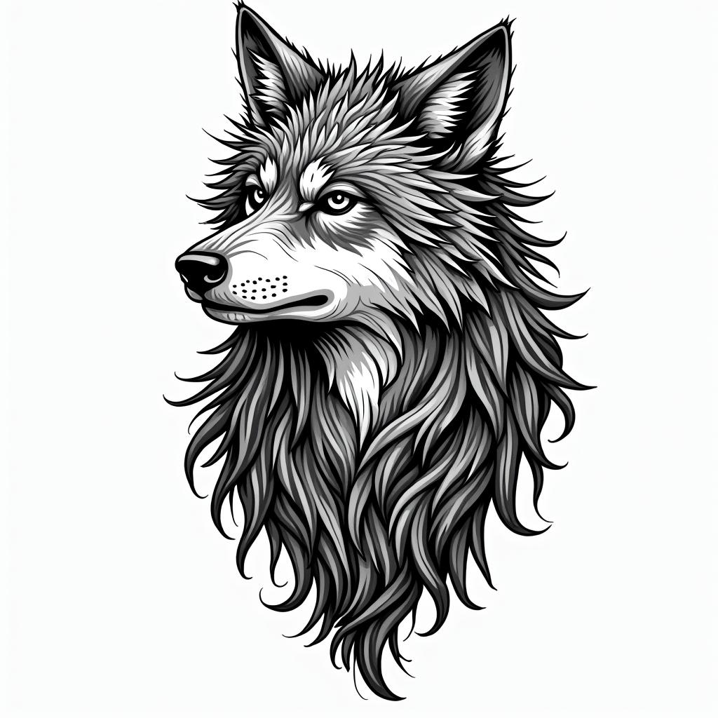 Graphic wolf womanin new school tattoo, pop culture, modern, detailed tattoo, illustrative - Variation 4