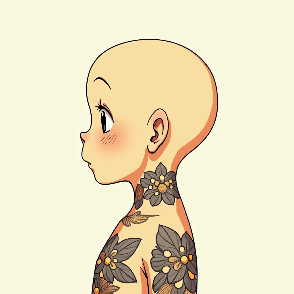 TaterGhibli, Studio Ghibli aesthetic, hand-drawn anime style, retro nostalgic atmosphere, retro soft pastel color palette with earthy tones, retro Japanese cinematic shot, yellow tint effect, bald character, smooth surface, anime shadow 90's anime style - Variation 3