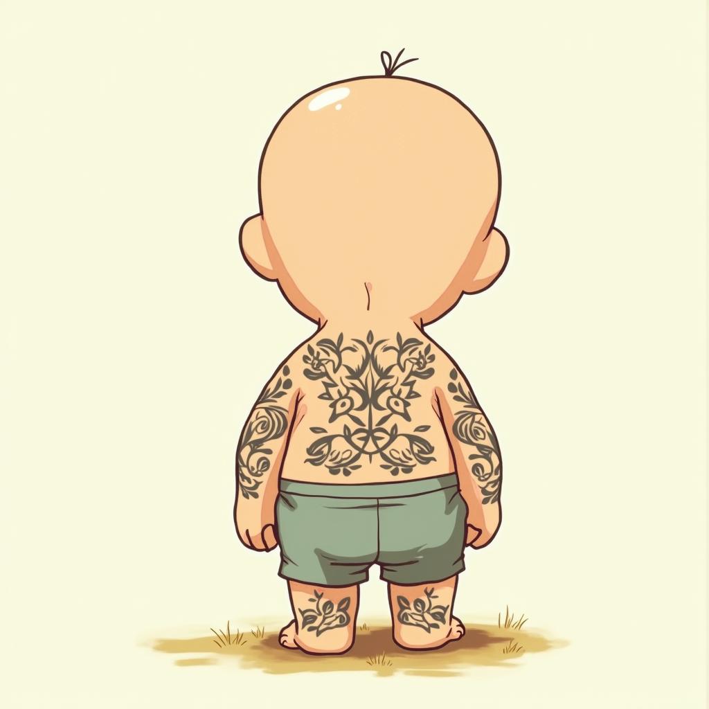 TaterGhibli, Studio Ghibli aesthetic, hand-drawn anime style, retro nostalgic atmosphere, retro soft pastel color palette with earthy tones, retro Japanese cinematic shot, yellow tint effect, bald character, smooth surface, anime shadow 90's anime style