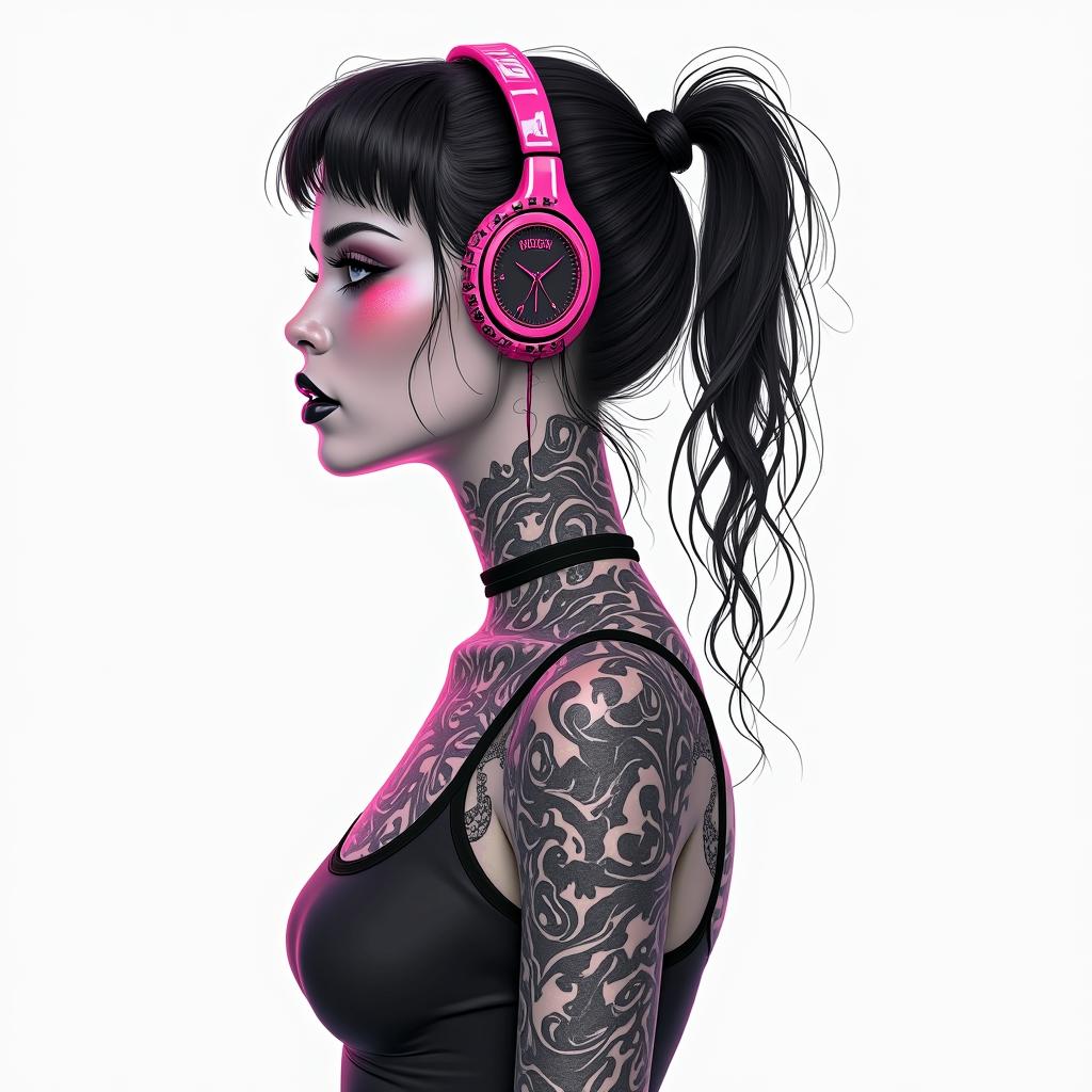 Futuristic cyberpunk girl with neon accentsminimalist text-based tattoo, Monospace font ultra-realistic, perfectly placed, high-quality font design, photo-realistic shading, 8k, high quality, finely detailed typograph - Variation 2