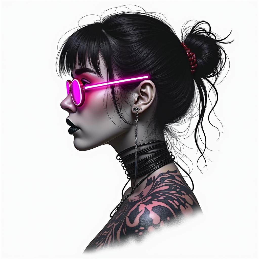 Futuristic cyberpunk girl with neon accentsminimalist text-based tattoo, Monospace font ultra-realistic, perfectly placed, high-quality font design, photo-realistic shading, 8k, high quality, finely detailed typograph - Variation 3