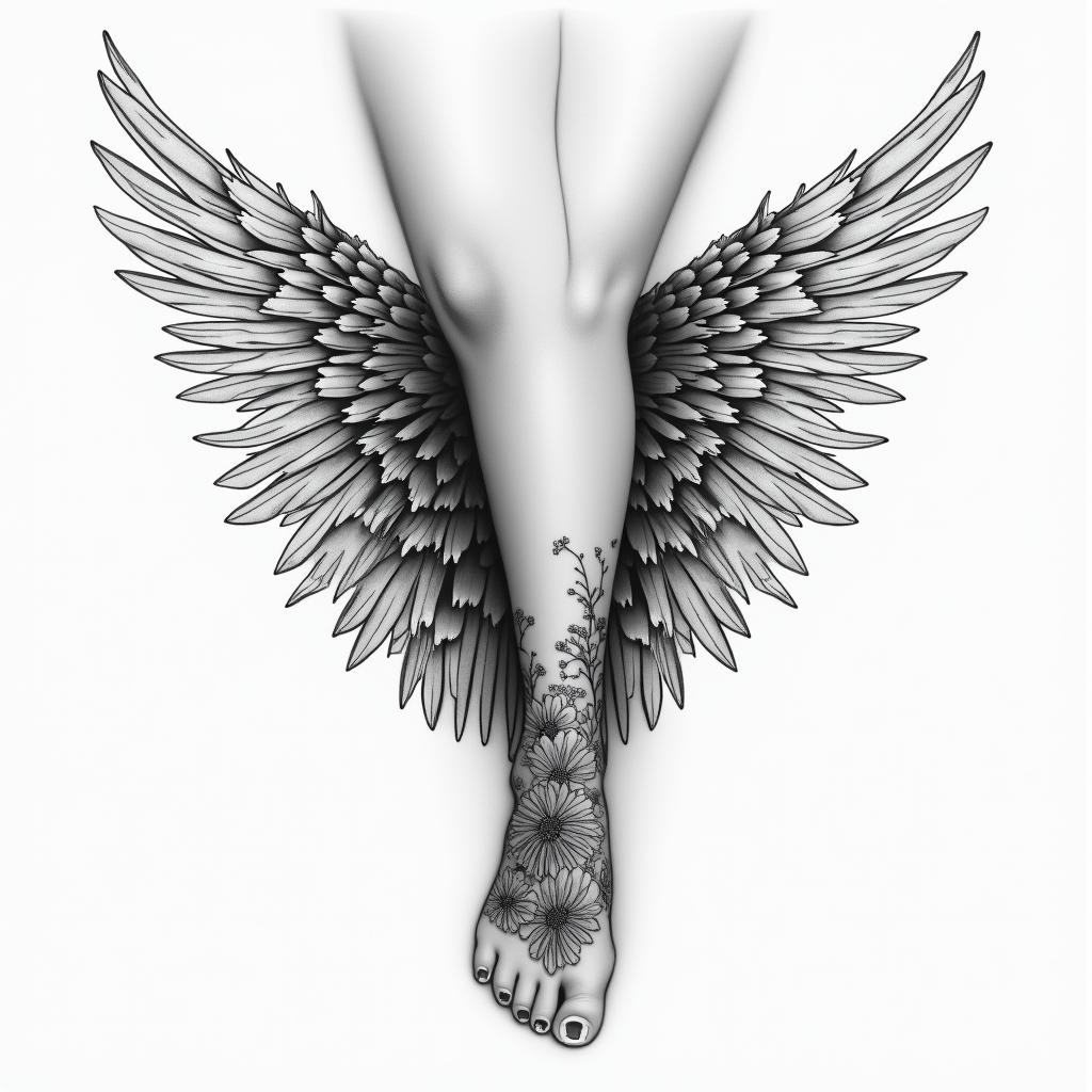 Wing tattoo on ankle/leghigly detailed tattoo - Variation 16