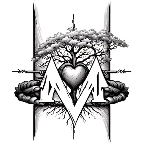 Bracelet around the wrist, heartbeat with letter M and tree of life - Variation 1