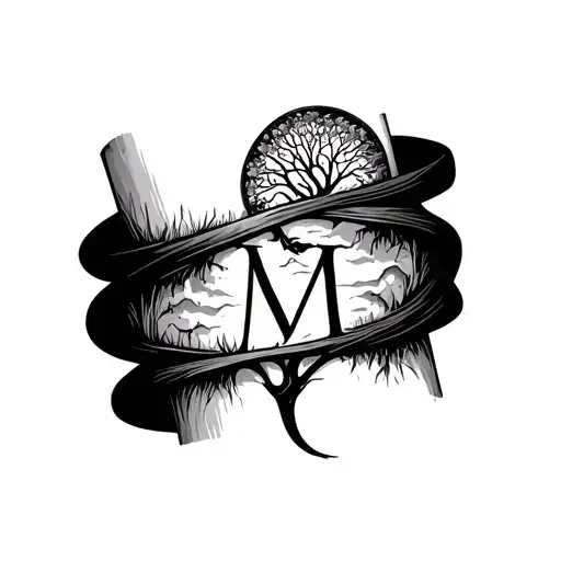 Bracelet around the wrist, heartbeat with letter M and tree of life - Variation 2