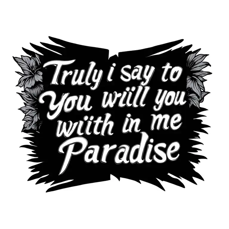 calligraphy writing the quote 'Truly I say to you, You will be with me in paradise' in a script font - Variation 2