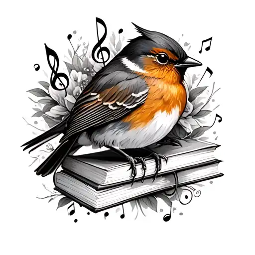 robin bird with music notes and books surrounded - Variation 1