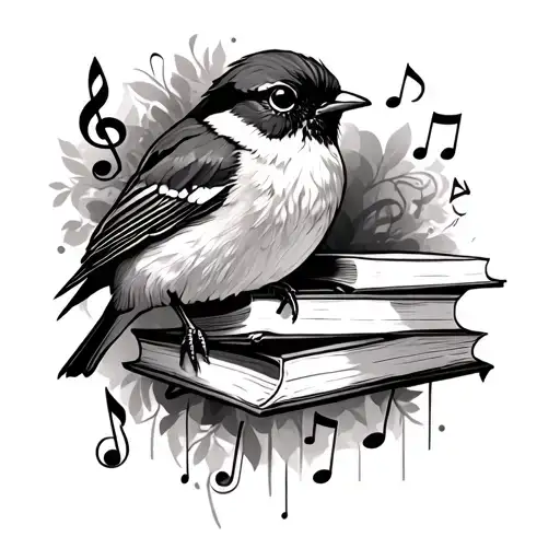 robin bird with music notes and books surrounded - Variation 2