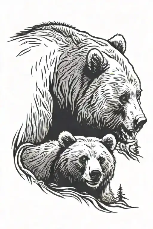 Mother and cub Grizzly bear head - Variation 2