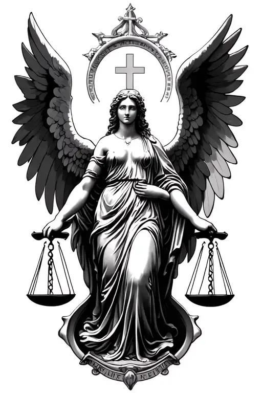 Lady Justice , Balance , Angel And God Symbol Tattoo make