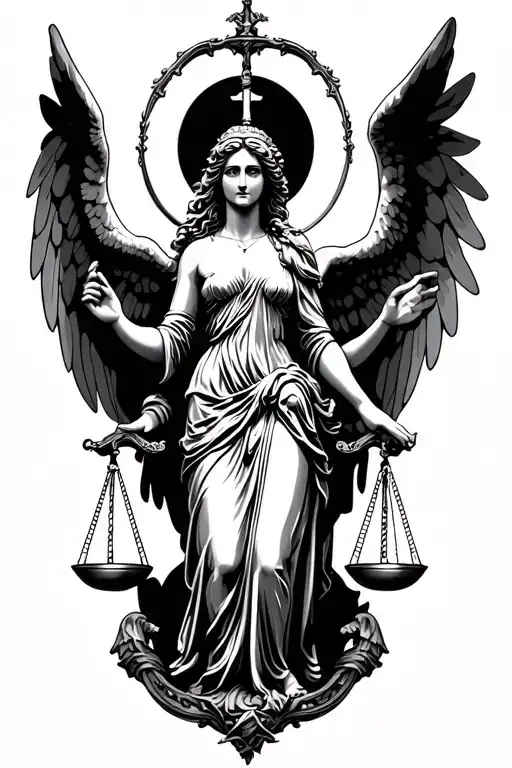 Lady Justice , Balance , Angel And God Symbol Tattoo make - Variation 2
