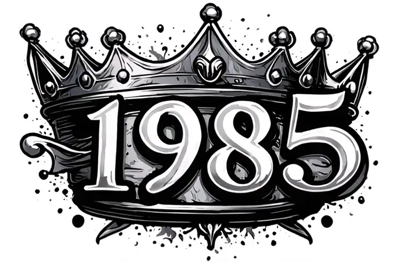 "1985" "1985" "1985" text with crown hanging